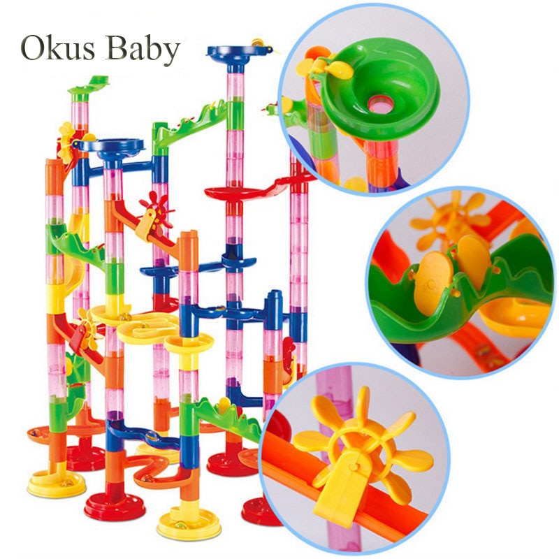 29/80/105pcs Set DIY Construction Marble Race Run Track Building Blocks Kids Maze Ball Roll Toys Christmas Gift