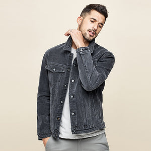 KUEGOU Men's denim jacket South Korean style fashion spring coat Black，grey, cultivate one's morality cowboy coat lapels KW-2988