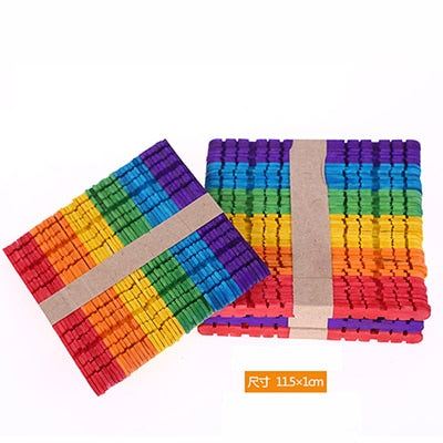 50Pcs DIY Wooden Stick Popsicle Ice Cream Sticks Colorful Hand Crafts Art Creative Educational Toys For Children Kids Baby