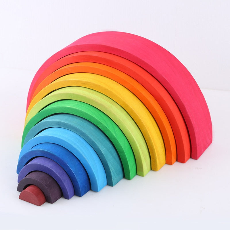 Baby Toys 12Pcs Rainbow Blocks Kids Large Creative Rainbow Building Blocks Wooden Toys for kids Montessori Educational Toy