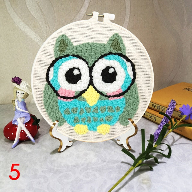 Creative DIY Embroidery Kits Cartoon Hand 3D Landscape poke Stitching with Hoop or frame Needlework Modern Adults Craft Sewing