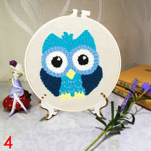 Creative DIY Embroidery Kits Cartoon Hand 3D Landscape poke Stitching with Hoop or frame Needlework Modern Adults Craft Sewing