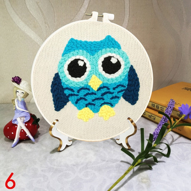 Creative DIY Embroidery Kits Cartoon Hand 3D Landscape poke Stitching with Hoop or frame Needlework Modern Adults Craft Sewing