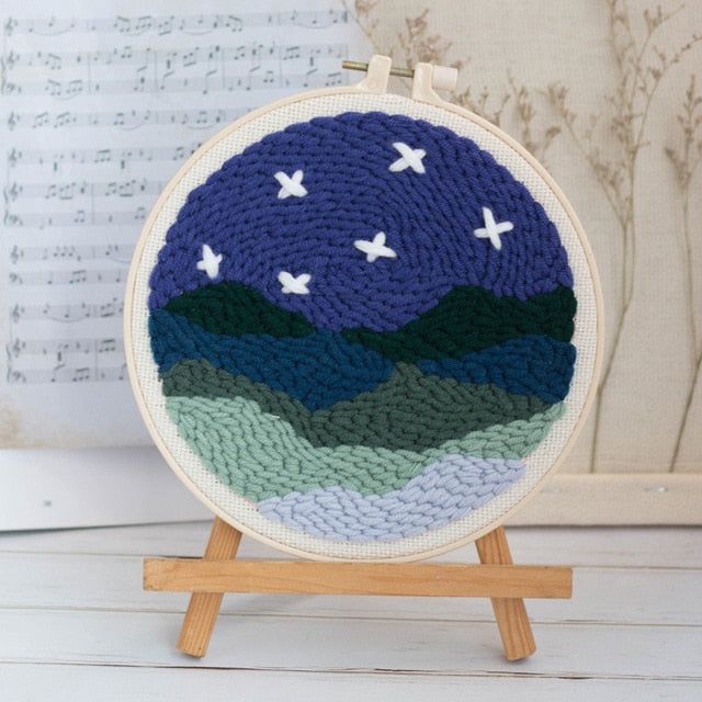 Creative DIY Embroidery Kits Cartoon Hand 3D Landscape poke Stitching with Hoop or frame Needlework Modern Adults Craft Sewing