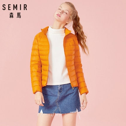 SEMIR 2019 Down Winter Jacket Women Cotton Short Jackets New Down Padded Hooded Warm Autumn Slim Coat Female Casual Tops