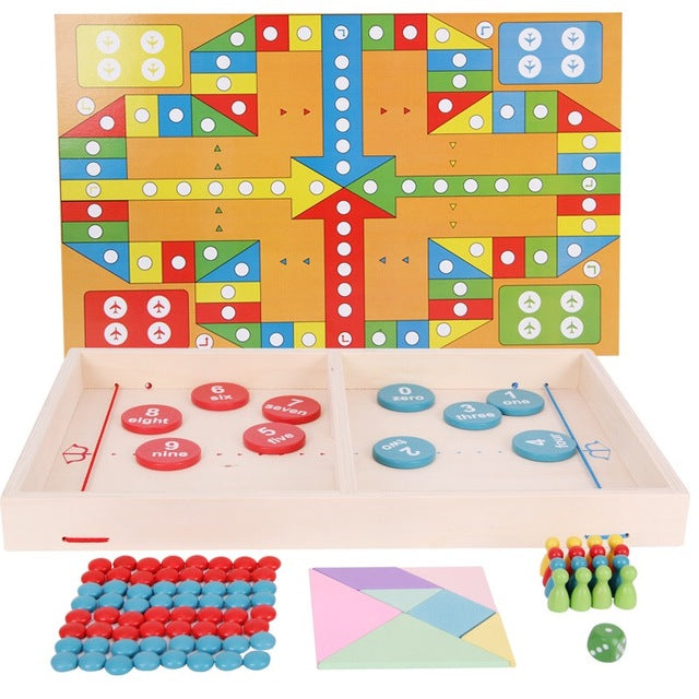 Funny Wooden Fast Sling Puck Slingpuck Table Board Game Parent-child Interactive Kids Toys Portable Table Games for Family Adult