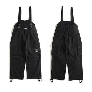 Suspenders Trousers Mens Streetwear Overalls Multi-pocket Work Cargo Pants Casual Wide-legged Baggy Pant Men