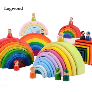 Baby Toys Large size Rainbow Stacker Wooden Toys For Kids Creative Rainbow Building Blocks Montessori Educational Toy Children