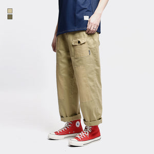 Functional Multi-pocket Cargo Pants Mens Elastic Waist Casual Trousers Men Canvas Loose Straight Patch-pocket Trousers