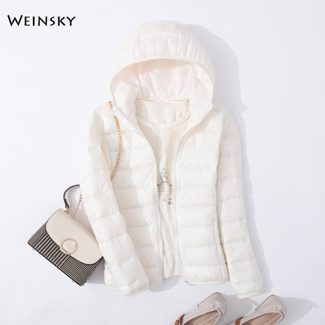 Spring Autumn Women Ultralight Thin Down Jacket White Duck Down Hooded Jackets Warm Winter Coat Parka Female Portable Outwear