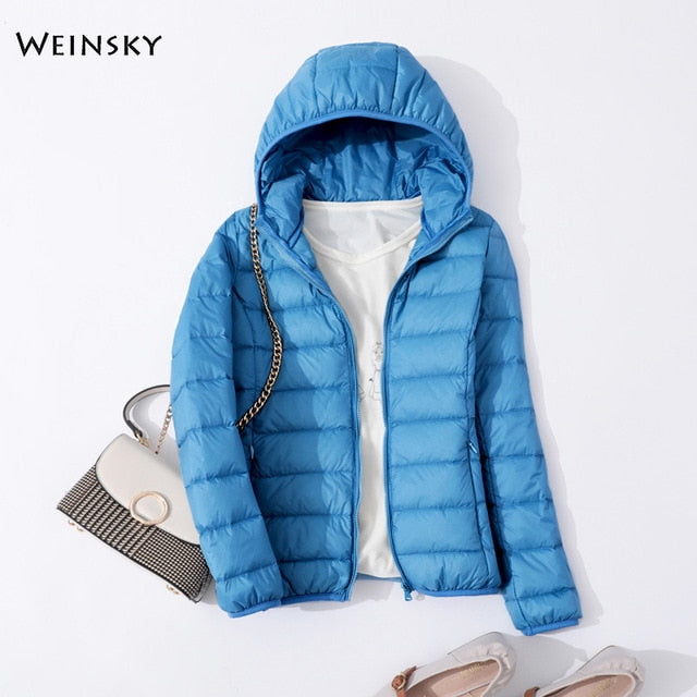 Spring Autumn Women Ultralight Thin Down Jacket White Duck Down Hooded Jackets Warm Winter Coat Parka Female Portable Outwear