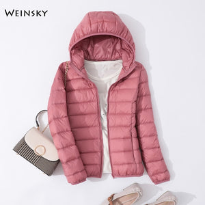 Spring Autumn Women Ultralight Thin Down Jacket White Duck Down Hooded Jackets Warm Winter Coat Parka Female Portable Outwear