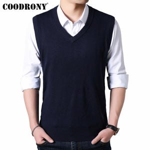 COODRONY Sweater Men Autumn Winter Warm Cashmere Woolen Mens Sweaters Classic Pure Color V-Neck Sleeveless Vest Pull Homme 91020