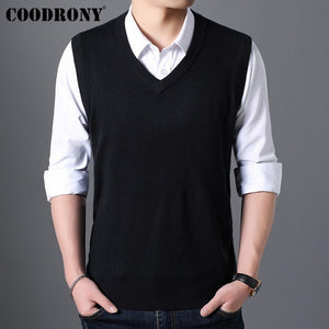 COODRONY Sweater Men Autumn Winter Warm Cashmere Woolen Mens Sweaters Classic Pure Color V-Neck Sleeveless Vest Pull Homme 91020