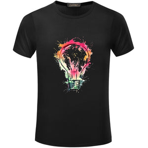 Men's T-Shirt New Color Light Bulb Design Men's Casual Loose T Shirt Cool Fashion Top Short Sleeve W5MC02