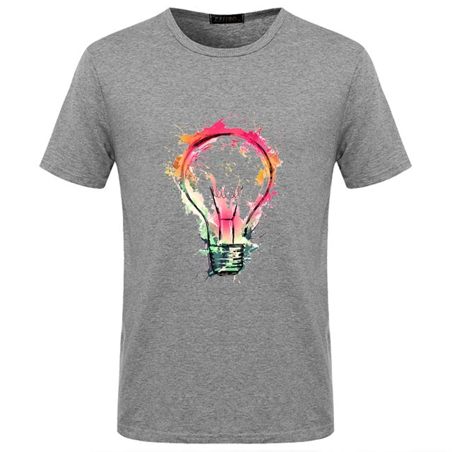 Men's T-Shirt New Color Light Bulb Design Men's Casual Loose T Shirt Cool Fashion Top Short Sleeve W5MC02