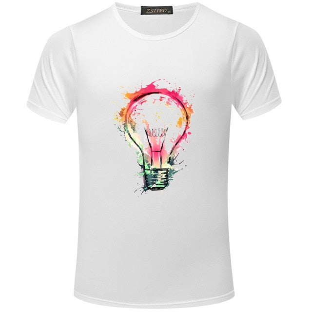 Men's T-Shirt New Color Light Bulb Design Men's Casual Loose T Shirt Cool Fashion Top Short Sleeve W5MC02