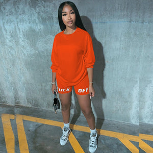 Echoine Letter Print Tracksuit Women 2 Piece Set Summer Top and Shorts Set jogging femme biker shorts Black women clothes Outfit