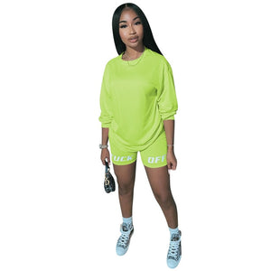 Echoine Letter Print Tracksuit Women 2 Piece Set Summer Top and Shorts Set jogging femme biker shorts Black women clothes Outfit