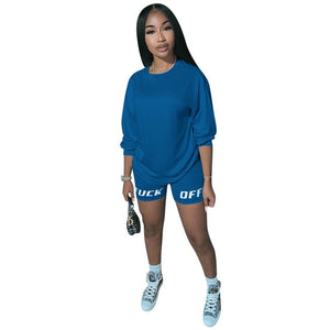 Echoine Letter Print Tracksuit Women 2 Piece Set Summer Top and Shorts Set jogging femme biker shorts Black women clothes Outfit