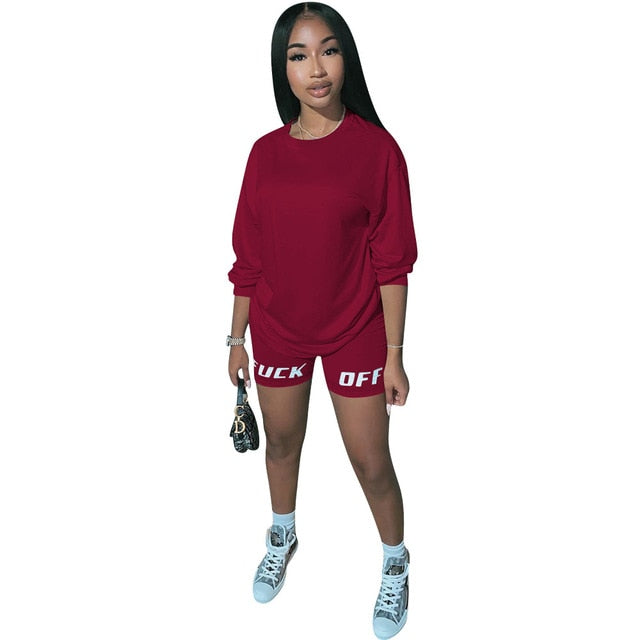 Echoine Letter Print Tracksuit Women 2 Piece Set Summer Top and Shorts Set jogging femme biker shorts Black women clothes Outfit