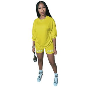 Echoine Letter Print Tracksuit Women 2 Piece Set Summer Top and Shorts Set jogging femme biker shorts Black women clothes Outfit