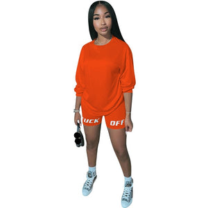 Echoine Letter Print Tracksuit Women 2 Piece Set Summer Top and Shorts Set jogging femme biker shorts Black women clothes Outfit