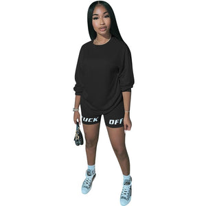 Echoine Letter Print Tracksuit Women 2 Piece Set Summer Top and Shorts Set jogging femme biker shorts Black women clothes Outfit