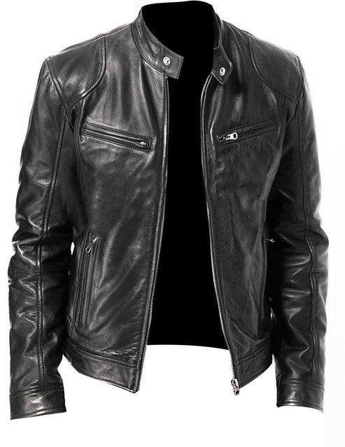 Men Fake Fur Leather Jacket Men Slim Fit Warm Coat Motorcycle Lambskin Standing Collar Genuine Leather Coat