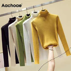 Knit Sweater Women Turtleneck Casual Pure Cashmere Pullover Autumn Winter Solid Long Sleeve Slim-jumper Soft Tops Pull Femme