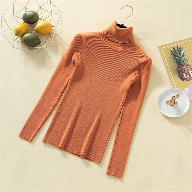 Knit Sweater Women Turtleneck Casual Pure Cashmere Pullover Autumn Winter Solid Long Sleeve Slim-jumper Soft Tops Pull Femme