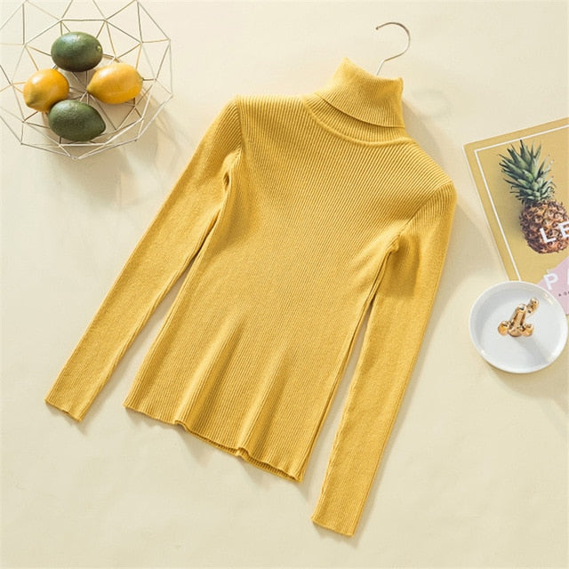 Knit Sweater Women Turtleneck Casual Pure Cashmere Pullover Autumn Winter Solid Long Sleeve Slim-jumper Soft Tops Pull Femme