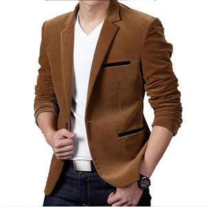 Brand Mens Corduroy Blazers Autumn Spring Fashion Male Slim Fat Casual Suit Jacket Men Blazer Masculino Clothing Vetement Homme