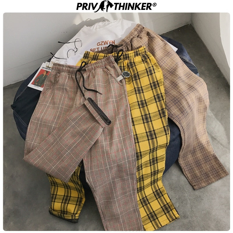 Privathinker Men Women Korean Black Plaid Casual Pants 2020 Mens Streetwear Harem Pants Male Checkered Trousers Plus Size