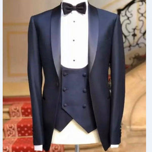 Brand New Groomsmen Navy Blue Groom Tuxedos Shawl Satin Lapel Men Suits Wedding Best Man 3 pieces ( Jacket+Pants+Vest+Tie ) C812