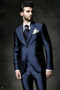 Brand New Groomsmen Navy Blue Groom Tuxedos Shawl Satin Lapel Men Suits Wedding Best Man 3 pieces ( Jacket+Pants+Vest+Tie ) C812