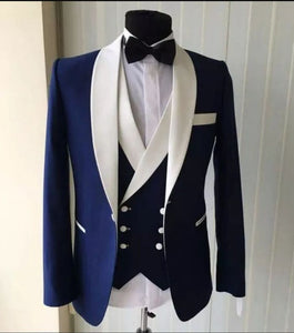 Brand New Groomsmen Navy Blue Groom Tuxedos Shawl Satin Lapel Men Suits Wedding Best Man 3 pieces ( Jacket+Pants+Vest+Tie ) C812