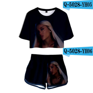 Hot summer Ariana Grande 3D Exposed Navel t shirt+shorts women's two-piece Casual 3D Print Ariana Grande girl's two-piece sets