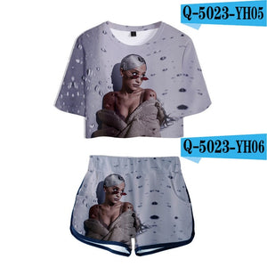 Hot summer Ariana Grande 3D Exposed Navel t shirt+shorts women's two-piece Casual 3D Print Ariana Grande girl's two-piece sets