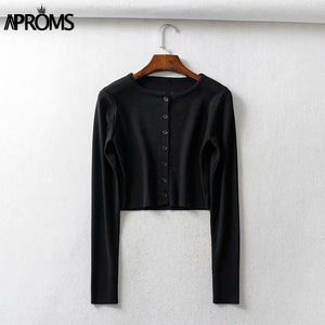 Aproms couleur bonbon côtelé tricoté Cardigan femmes automne hiver à manches longues basique recadrée chandails femme décontracté court pull-over