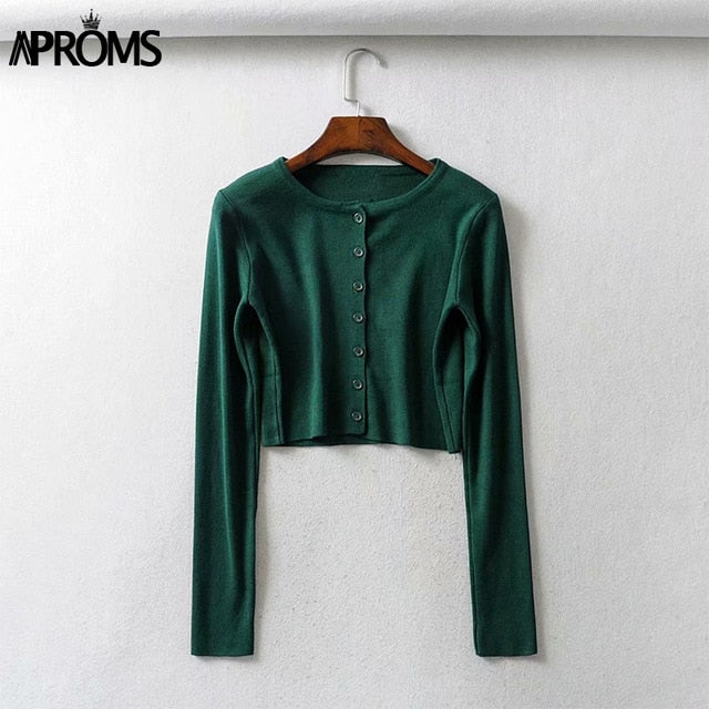 Aproms couleur bonbon côtelé tricoté Cardigan femmes automne hiver à manches longues basique recadrée chandails femme décontracté court pull-over