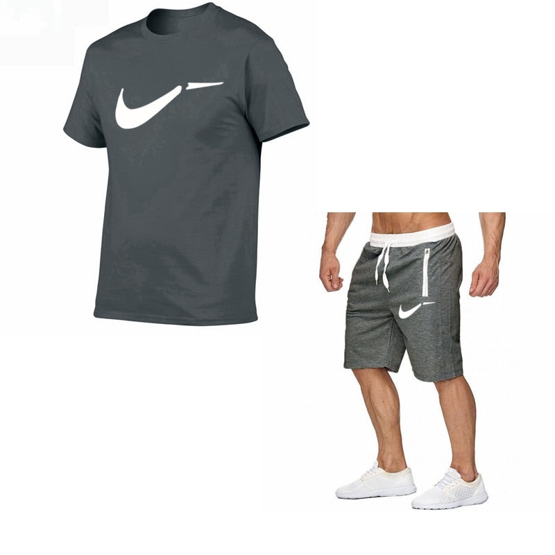 Fato de treino masculino de algodão masculino conjunto curto de verão homens tamanho da europa topos + shorts conjuntos de treino masculino wear casaul fino ajuste casual terno