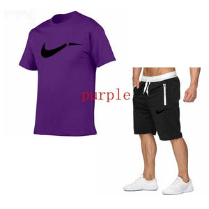 Fato de treino masculino de algodão masculino conjunto curto de verão homens tamanho da europa topos + shorts conjuntos de treino masculino wear casaul fino ajuste casual terno