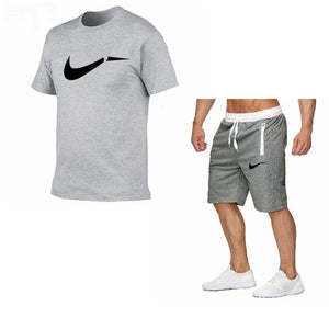 Fato de treino masculino de algodão masculino conjunto curto de verão homens tamanho da europa topos + shorts conjuntos de treino masculino wear casaul fino ajuste casual terno