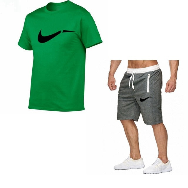 Fato de treino masculino de algodão masculino conjunto curto de verão homens tamanho da europa topos + shorts conjuntos de treino masculino wear casaul fino ajuste casual terno