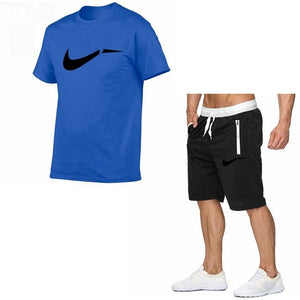 Fato de treino masculino de algodão masculino conjunto curto de verão homens tamanho da europa topos + shorts conjuntos de treino masculino wear casaul fino ajuste casual terno