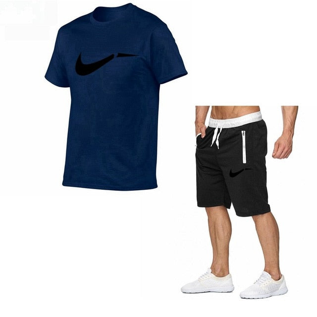 Fato de treino masculino de algodão masculino conjunto curto de verão homens tamanho da europa topos + shorts conjuntos de treino masculino wear casaul fino ajuste casual terno