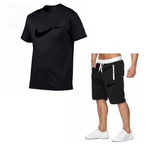 Fato de treino masculino de algodão masculino conjunto curto de verão homens tamanho da europa topos + shorts conjuntos de treino masculino wear casaul fino ajuste casual terno