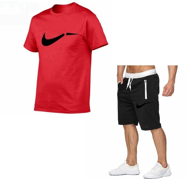 Fato de treino masculino de algodão masculino conjunto curto de verão homens tamanho da europa topos + shorts conjuntos de treino masculino wear casaul fino ajuste casual terno