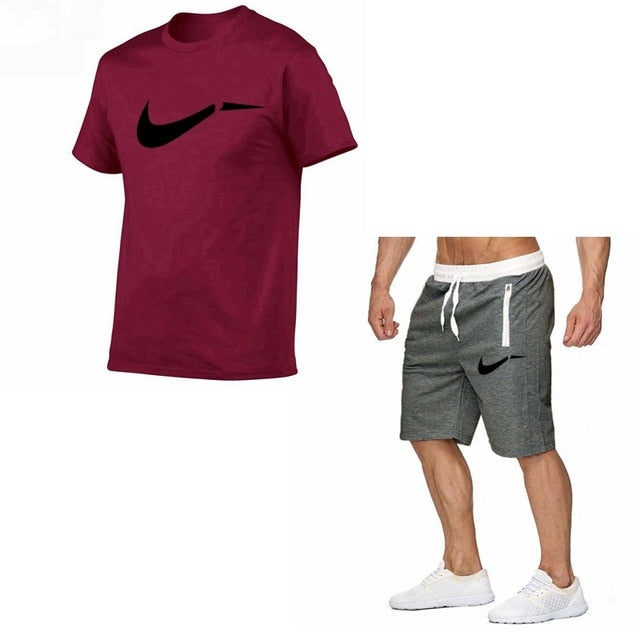 Fato de treino masculino de algodão masculino conjunto curto de verão homens tamanho da europa topos + shorts conjuntos de treino masculino wear casaul fino ajuste casual terno